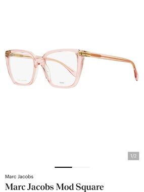 Marc Jacobs Transparent Pink Square Optical Glasses with Gold Accents
